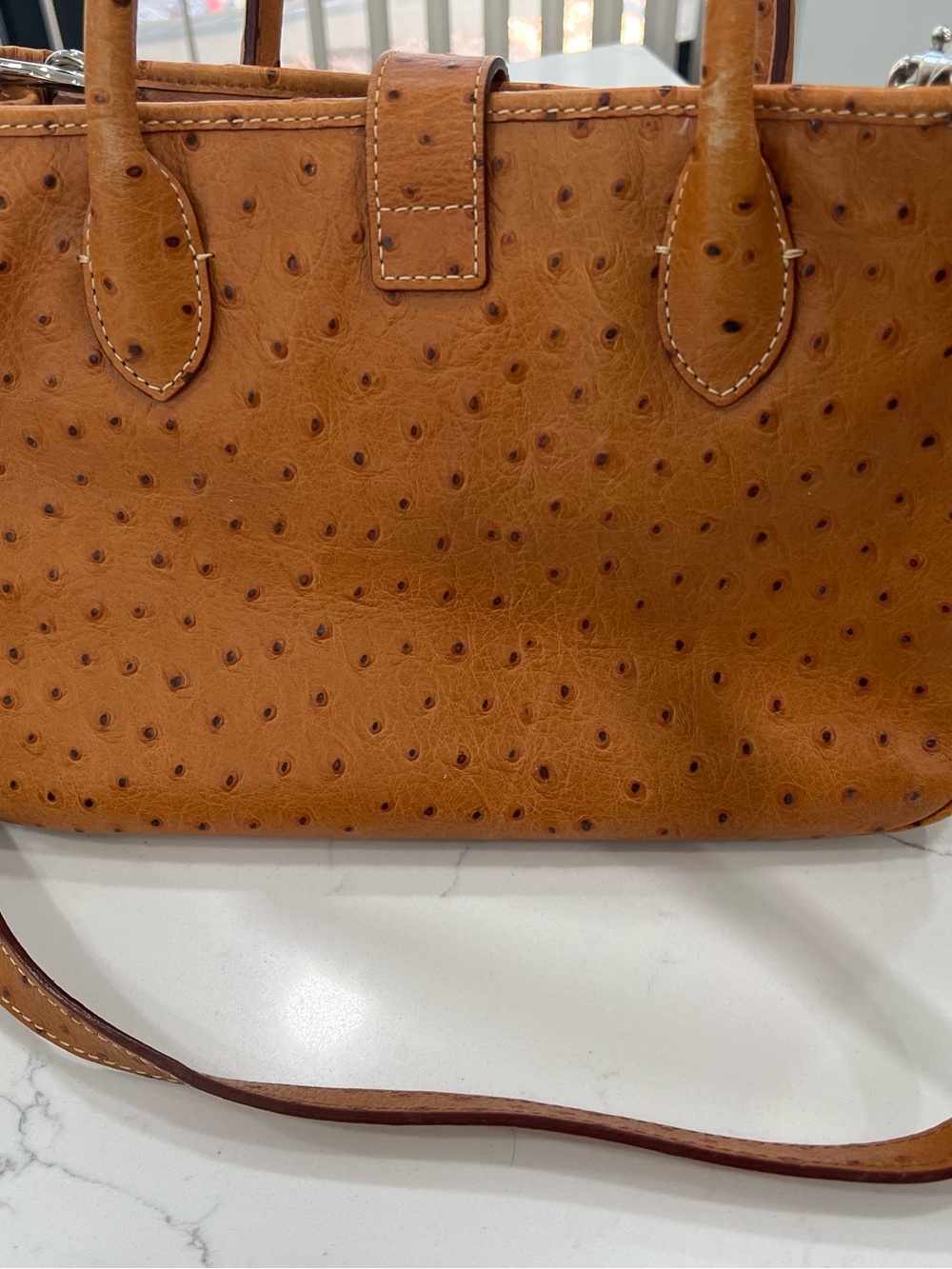Dooney & Bourke Satchel Caramel Brown Ostrich Embossed Turn Lock Zip - Picture 4 of 9